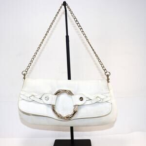 Elaine Turner White Leather Chain Shoulder Bag Bamboo Ring‎ Accent